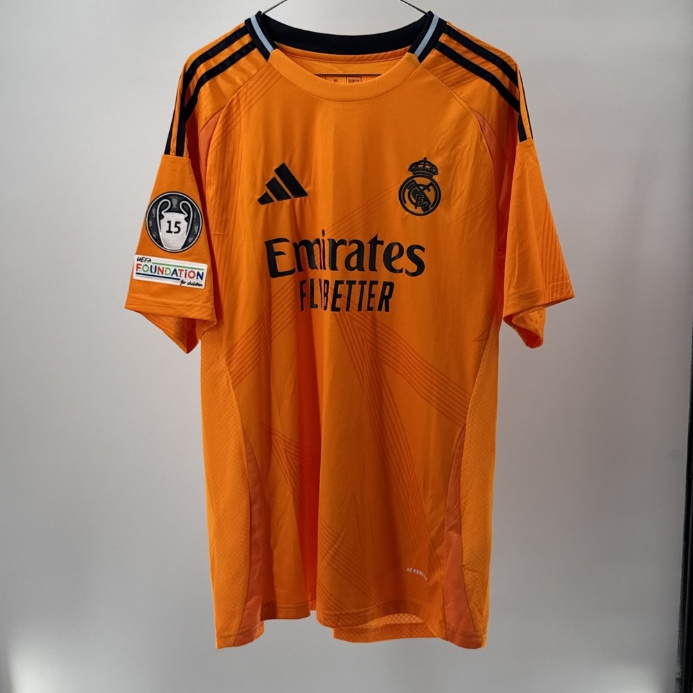 Real Madrid Orange Soccer Jersey Men's Bright Orange Football Champions Patch